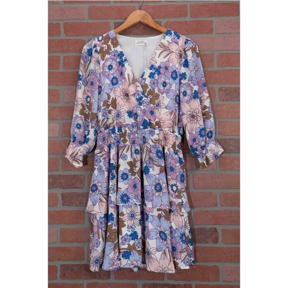 Purple Floral Print Dress - Small - Picture 3 of 7
